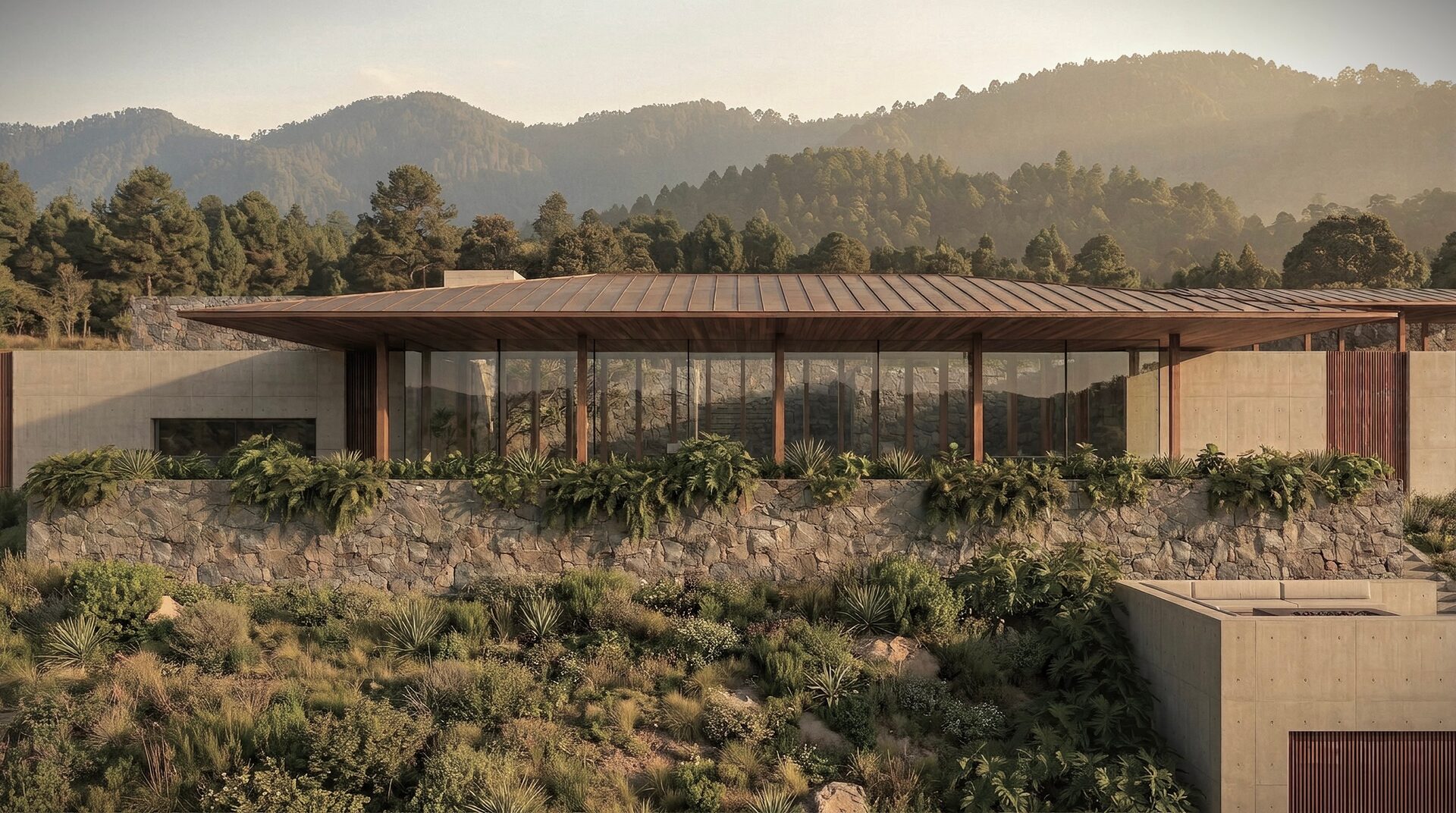 Rancho Garate, casa de campo en Valle de Bravo, vista exterior al atardecer